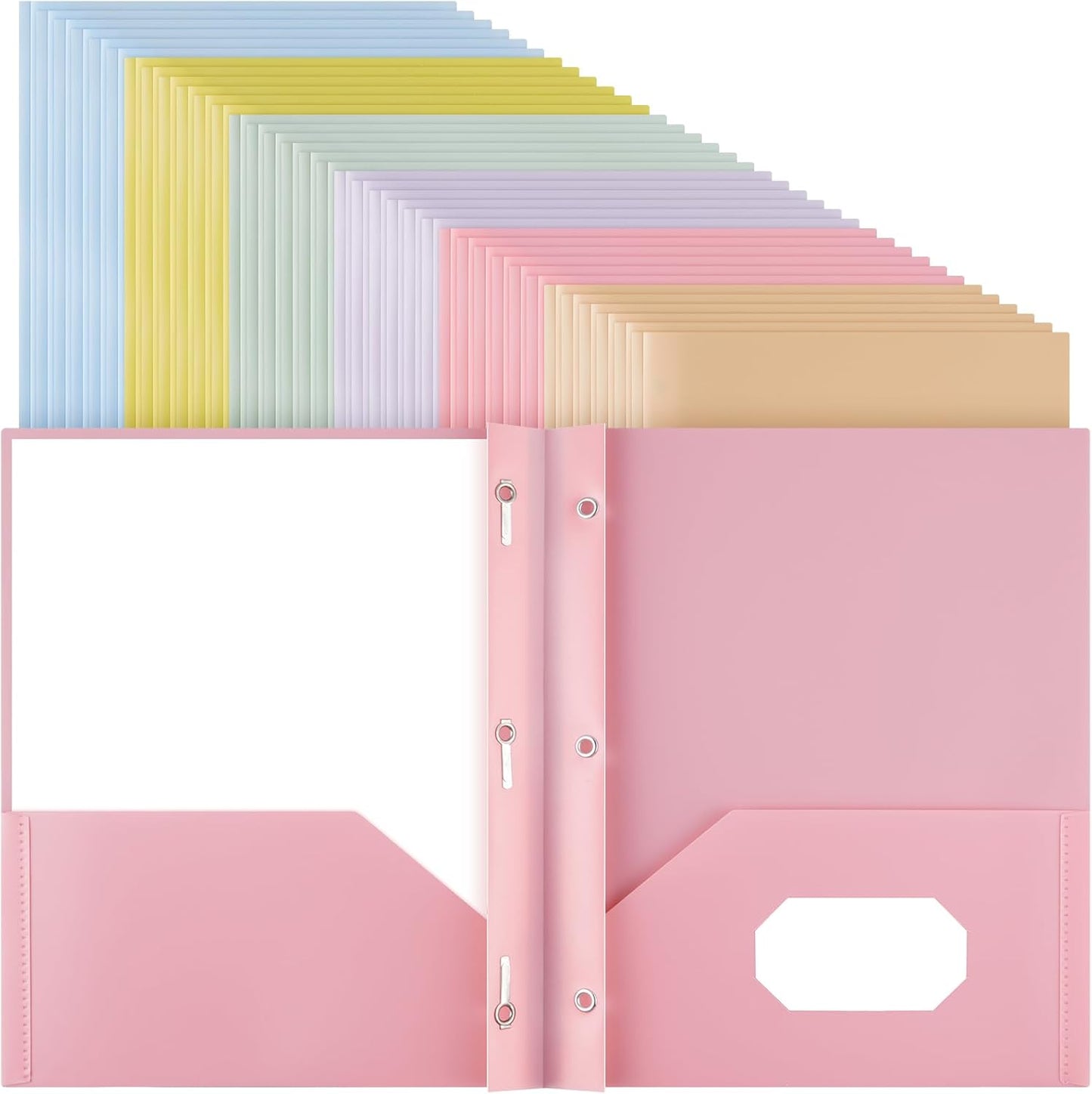 Patelai 48 Pcs Plastic Folders with 2 Pockets and 3 Prongs Home Folders with Card Slot Letter Size Heavy Duty Report Covers for Back to School(Purple, Orange, Pink, Yellow, Green, Blue,Classic)