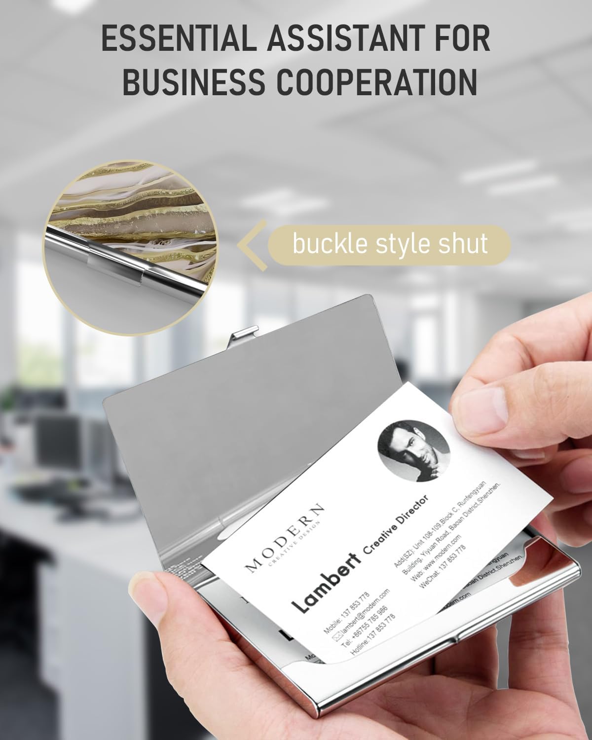 Business Card Metal Slim Organizer, Professional Stainless Steel Square Pocket Wallet for Office Workers, Compact and Portable for Pockets (Gold Marble)