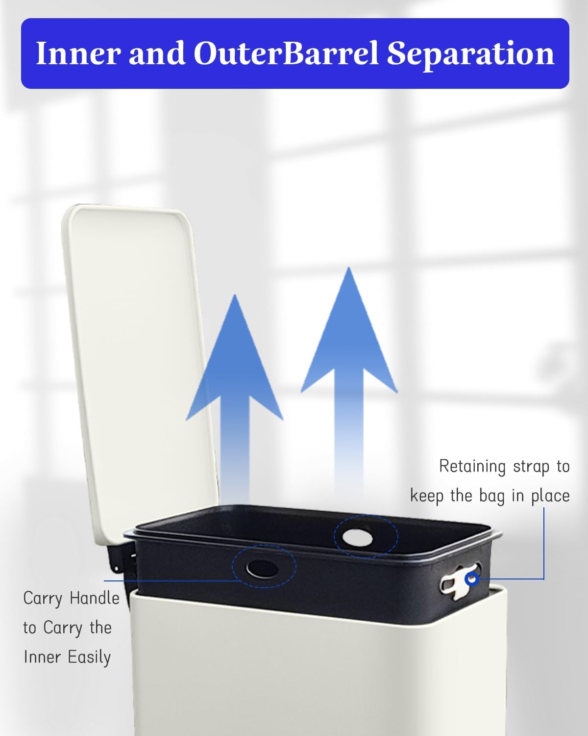 Trash Can with Lid, 10 L Bathroom Waste Bin, Small Pedal Bin, Stainless Steel Garbage Can for Bathroom, Bedroom and Office, White