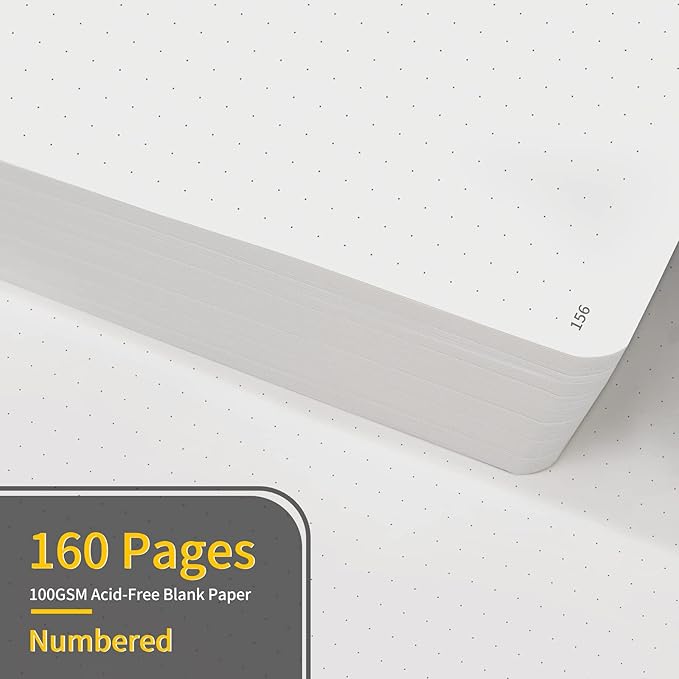 Annecy Numbered Bullet Dotted Journal Notebook, Medium 5.5x 8.25, 160 Pages 100GSM Writing Paper, A5 Peach Pink Faux Leather Cover with Pen Loop