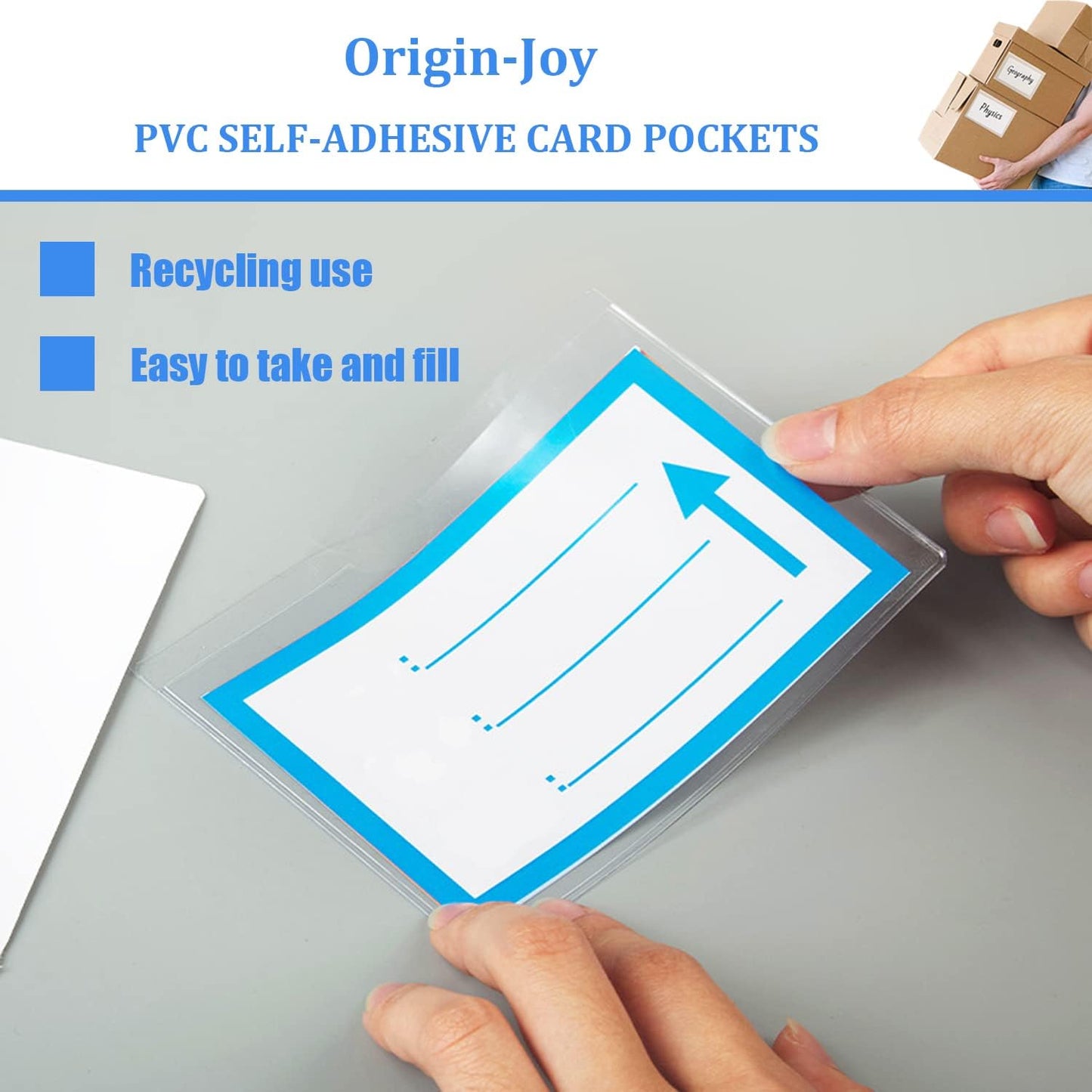 Origin-Joy 35 PCS Self Adhesive Index Card Pockets with Top Open, Clear Plastic Label Holder for Notes, Library and Business, Adhesive Label Pockets & Holder (1.25 x 0.75 inch)
