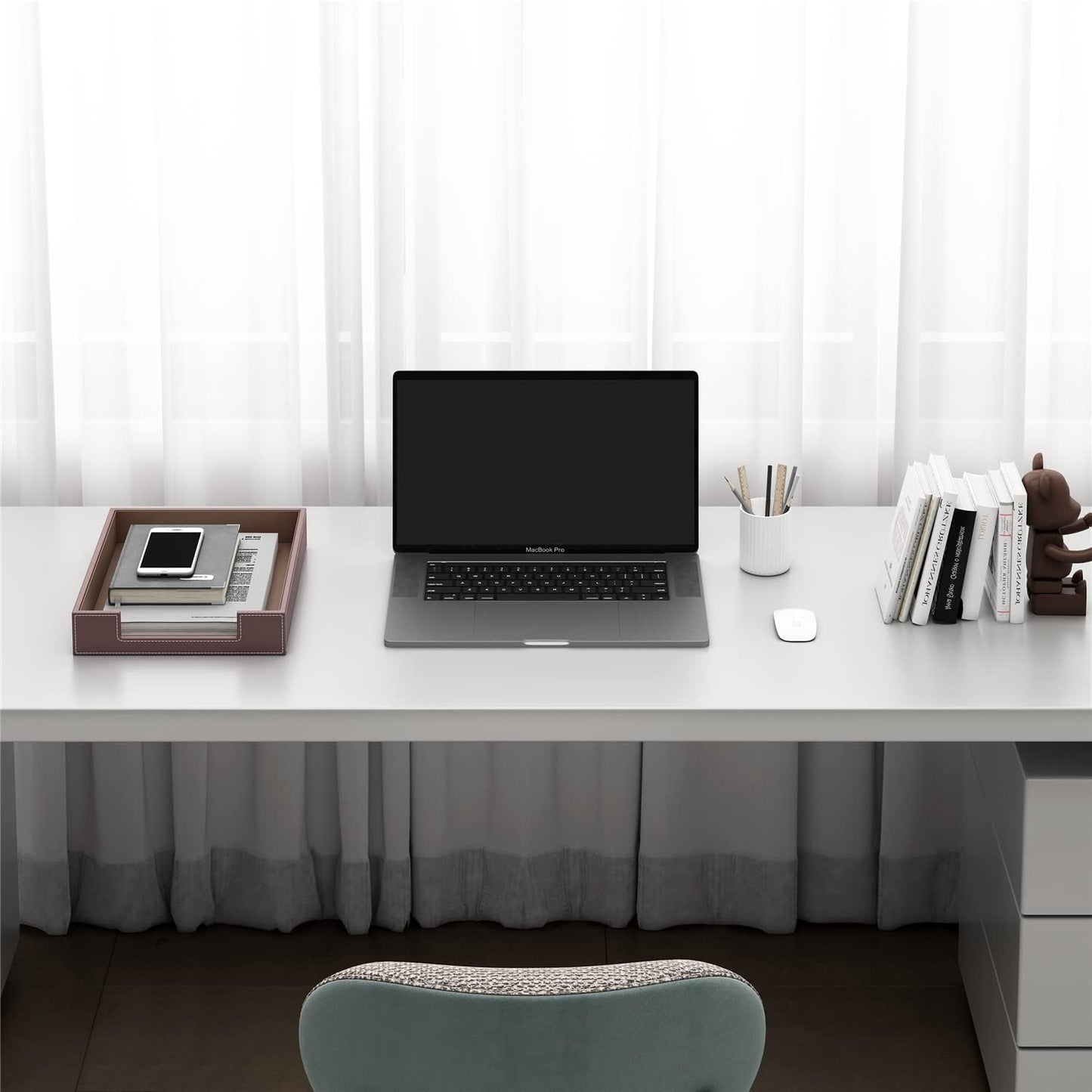 Leather Letter Tray, Thipoten Elegant Desk Organizer for Office Supplies, Mail, Paper, File, Magazine, Perfect Office Organization for Desktop(Brown)