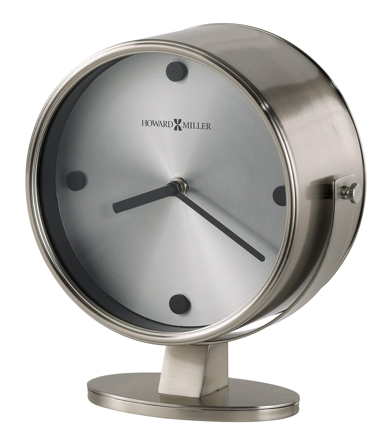 Howard Miller Glen Accent Clock – Modern Desk Clock with Nickel Finish - Battery Operated Quartz Analog Mantel Small Decorative Shelf Minimalist Table Clock for Home & Office Decor