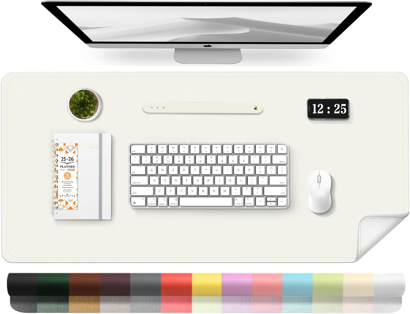 Leather Desk Pad Protector, Desk Mat, Large Mouse Pad, Non-Slip Desk Blotter, Office Laptop Desk Pad, PU Leather Desk Writing Pad for Office and Home (White, 31.5" x 15.7")