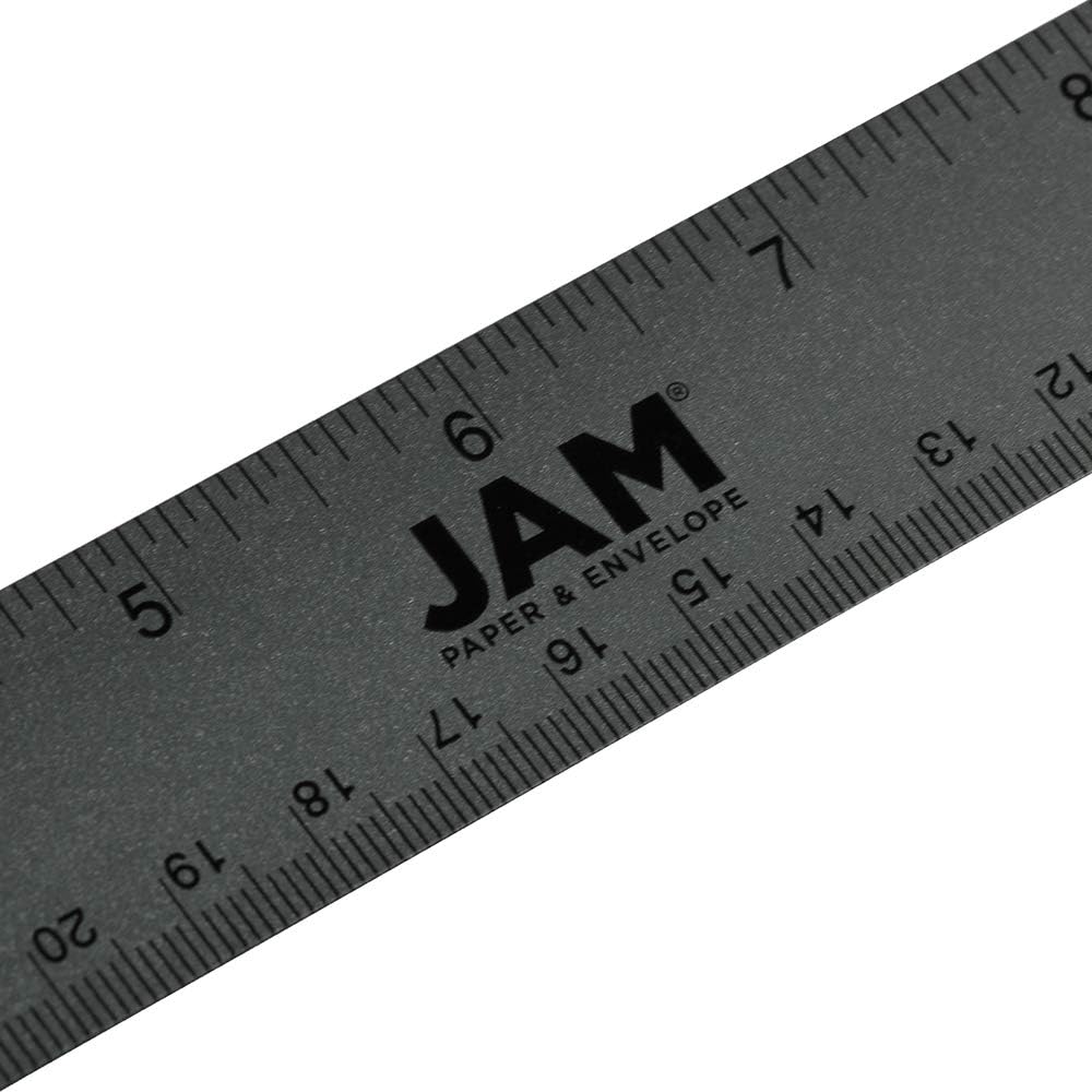 JAM PAPER Strong Aluminum Ruler - 12 Inch - Metal Ruler with Non-Skid Cork Backing - Grey Metallic - Sold Individually