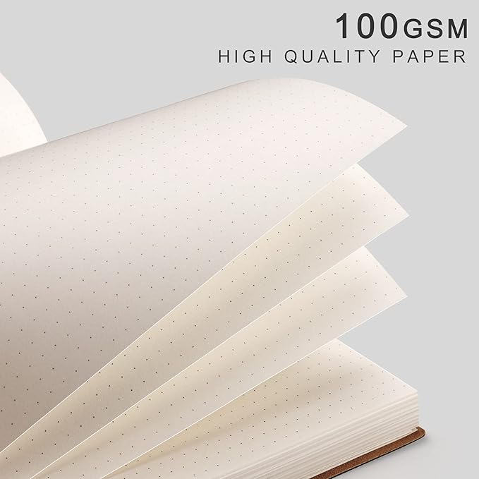 EMSHOI Dotted Journal Bullet Notebook, B5 Large Softcover Leather Journal, 192 Numbered Pages 100gsm Thick Dot Grid Notebook for Drawing Women Men Work School Supplies, 7.48"x10.15"-GrayBlue