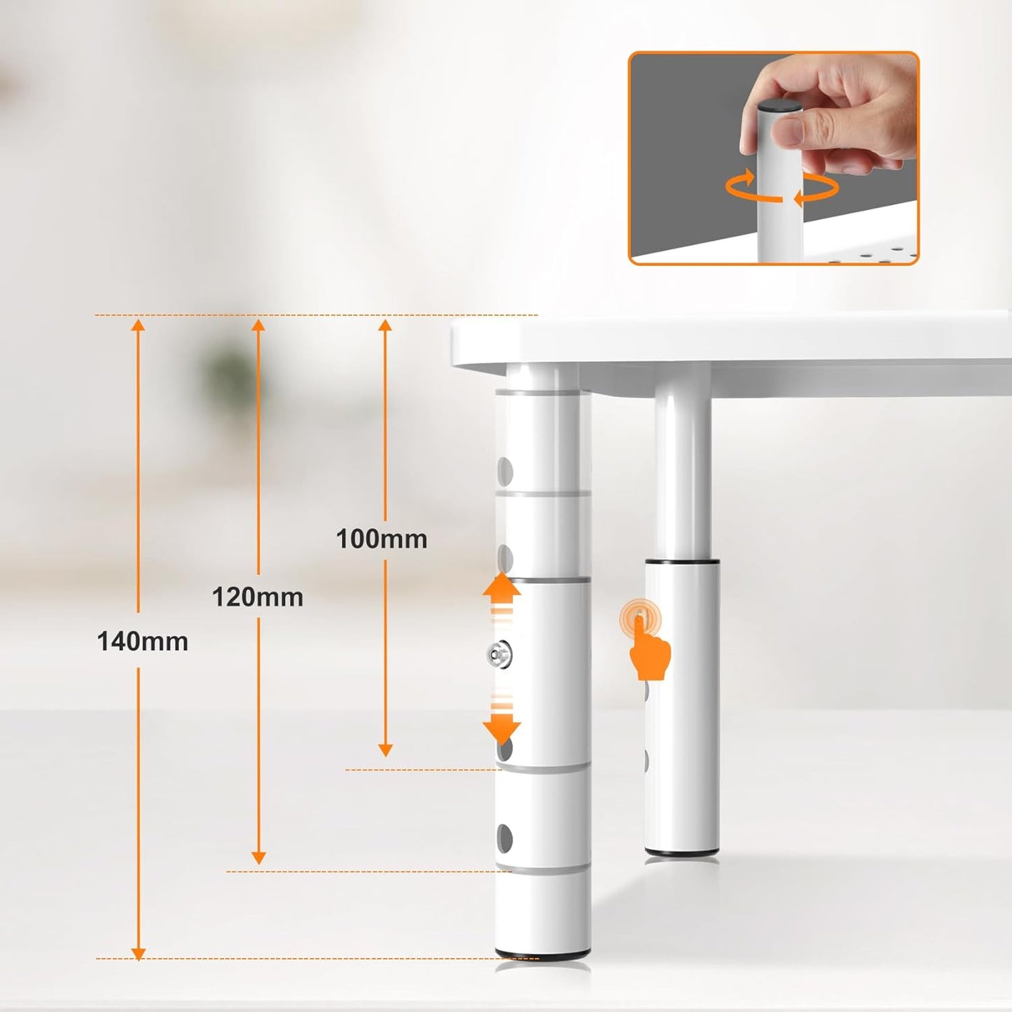 Bracwiser Monitor Stand Riser, Metal Computer Stand, 3 Height Adjustable Screen Riser with Mesh Platform for PS4, Laptop, Printer, Notebook and All Flat Screen, Holds Up to 20KG,White