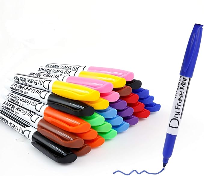 Volcanics Skinny Dry Erase Markers Bulk Fine Tip for Kids Small Whiteboard Markers Thin Pack of 80, Assorted Colors