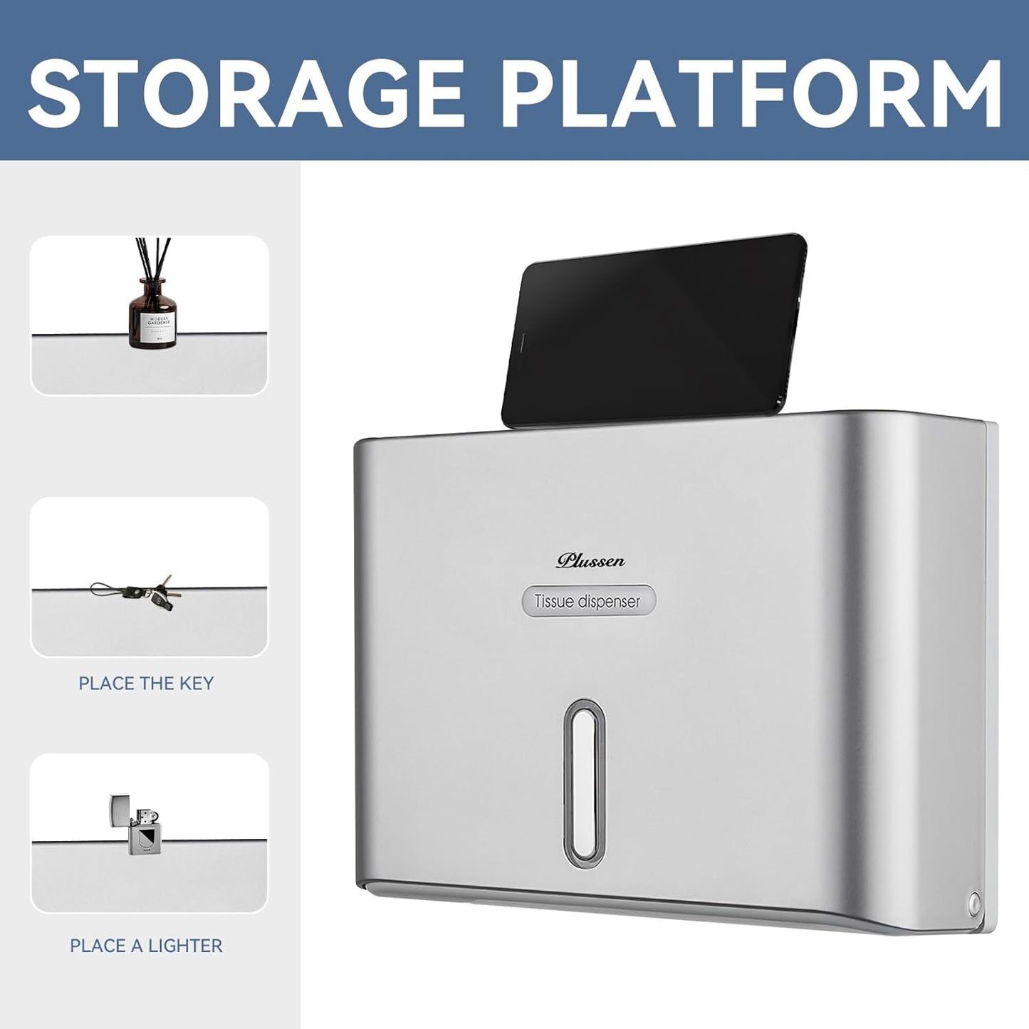 Paper Towel Dispenser Wall Mount, Adhesive No Drilling Multifold Trifold C Fold Commercial Hand Towel Dispenser,Silver