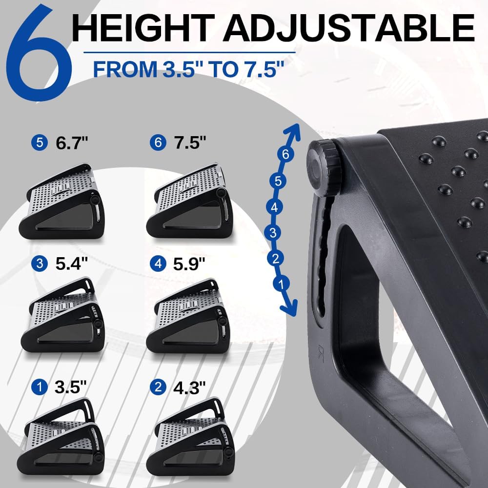 Foot Rest for Under Desk at Work - Six Heights Adjustable Under Desk Footrest - Ergonomic Foot Stools for Under Office Desks - Desks Foot Rest with Massage Rollers - Leg Rest for Chair (Black)