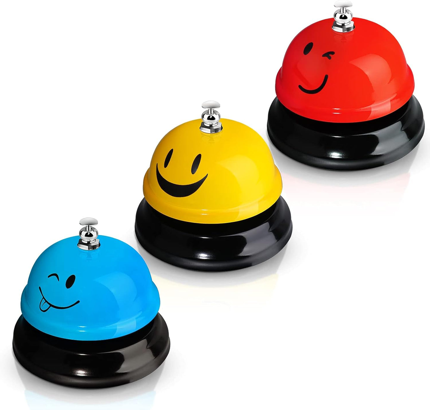 Hotop 3 Pcs Desk Bell for Service Funny Front Desk Smile Face Metal Ringer Call Bell for Kitchen Hotel Restaurant Classroom(Smile Face,Red, Yellow, Blue)