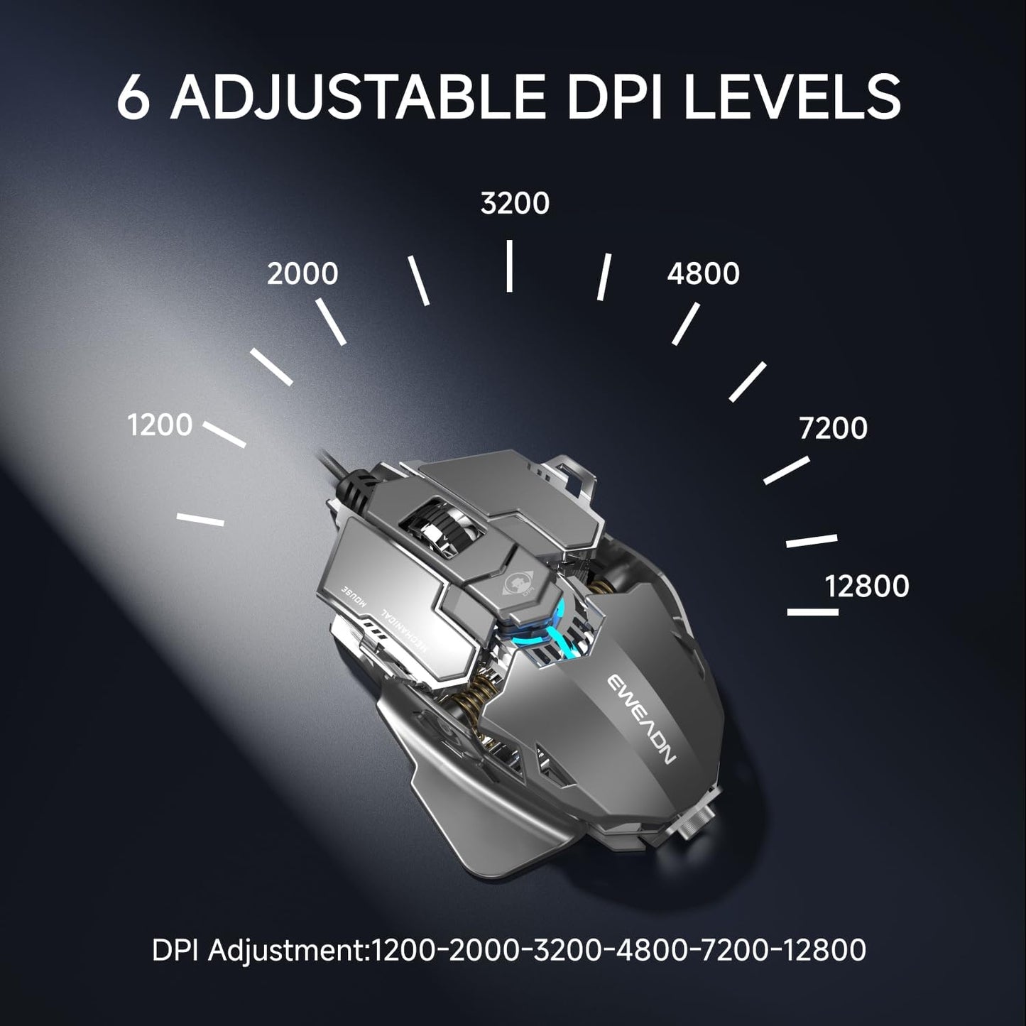 EWEADN G5 Wired Gaming Mouse, Ergonomic RGB Computer Mouse, 12800 Adjustable DPI, 9 Programmable Macro Buttons with Rapid Fire Key Compatible for PC/Laptop/Windows-Grey&White