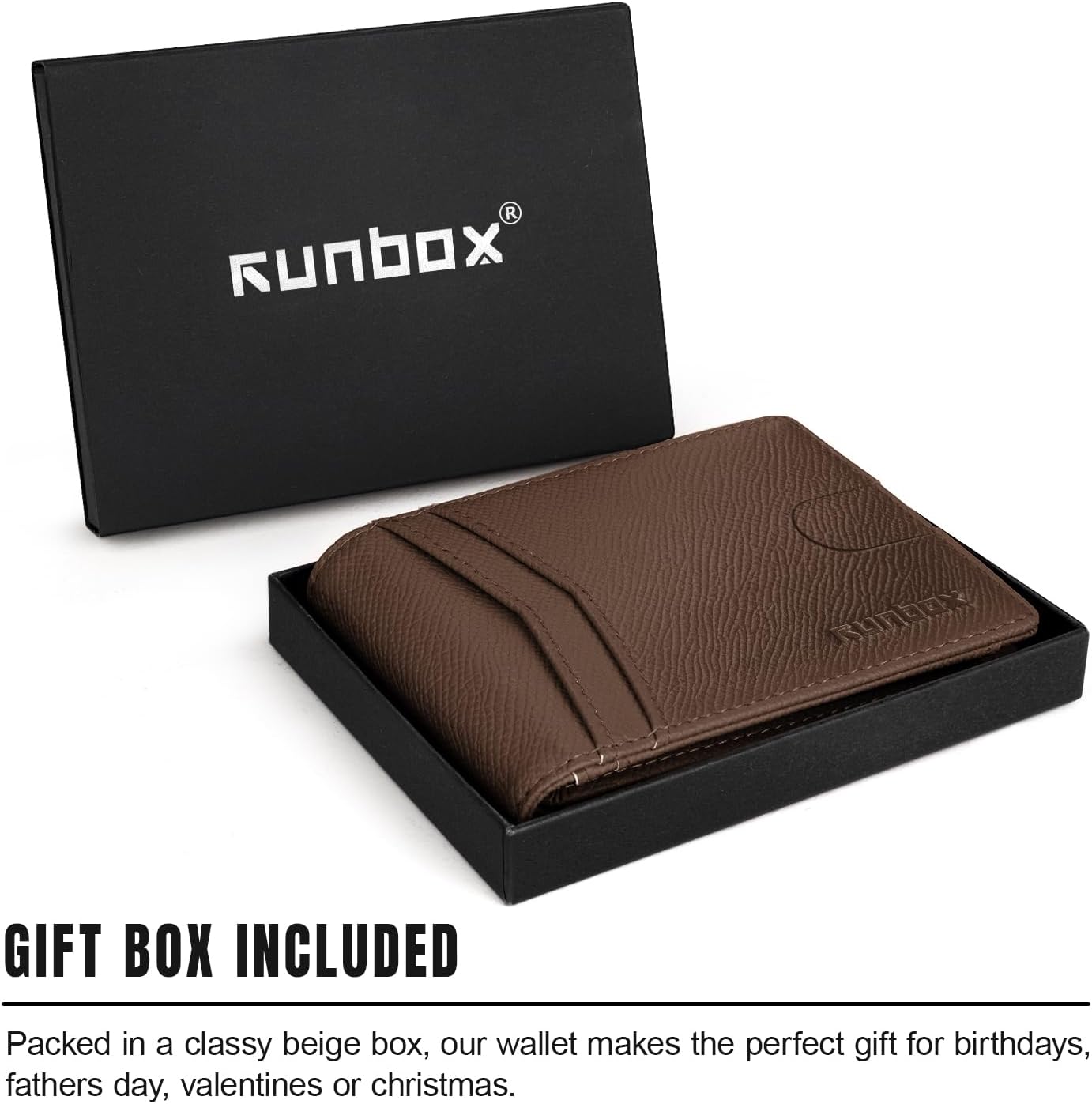 RUNBOX Wallet for Men Slim Rfid Leather 2 ID Window With Gift Box