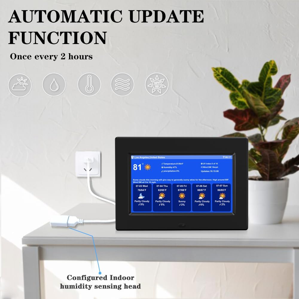 New Digital Weather Clock with Temperature Humdity Alarm Clock (7inch- Black)