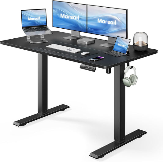 Marsail Standing Desk Adjustable Height Stand up Home Office Desk,‎ 48x24 Inch Electric Standing Computer Desk, with 4 Memory Presets, Headphone Hook, Cable Organizer, Black