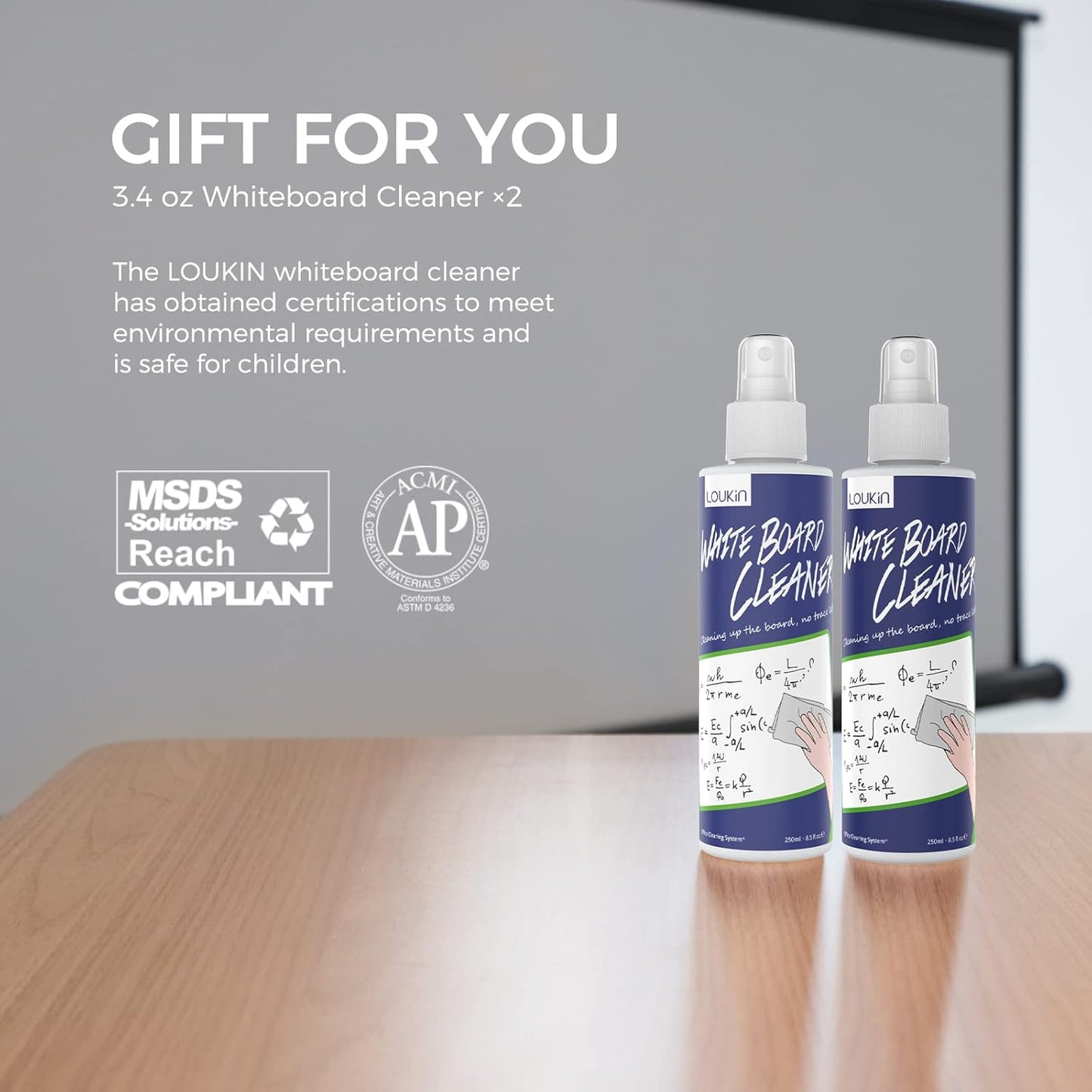 loukin 4 Pack Magnetic Dry Erase Eraser, Whiteboard Eraser, Glass Board Remover, 3.4 fl oz Whiteboard Cleaner * 2 Included, for Classroom, Home and Office Use (White)