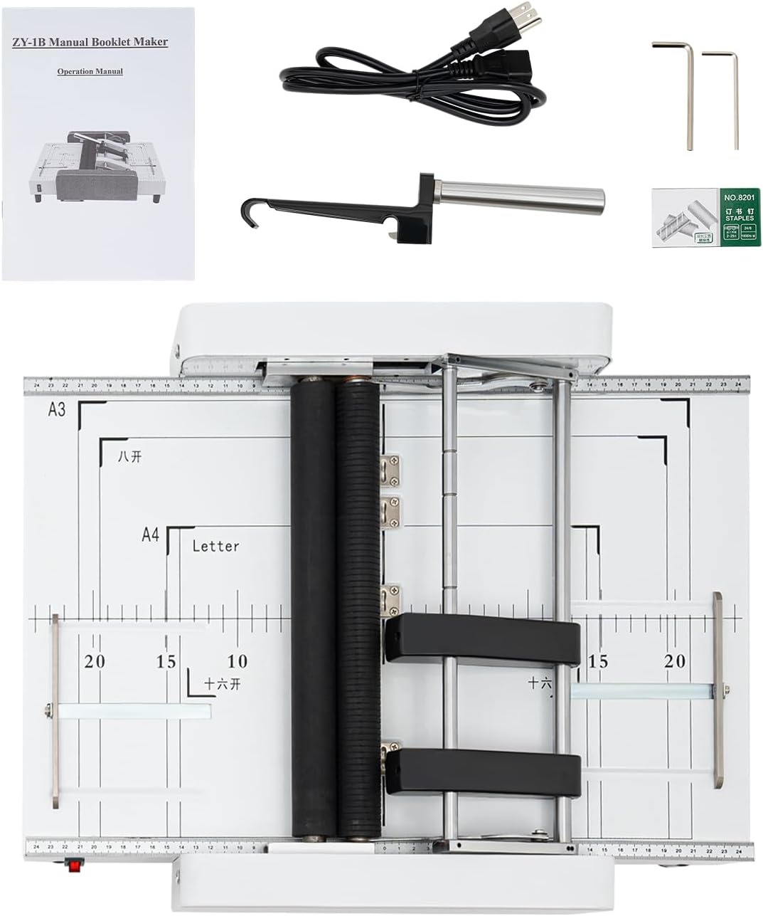 A3 Folding Binding Machine 110V Paper Folding Staple Binding Machine 60W Booklet Making Printing Binder Bookbinding Stapling Equipment Folder Making Binding Industry Factories Schools