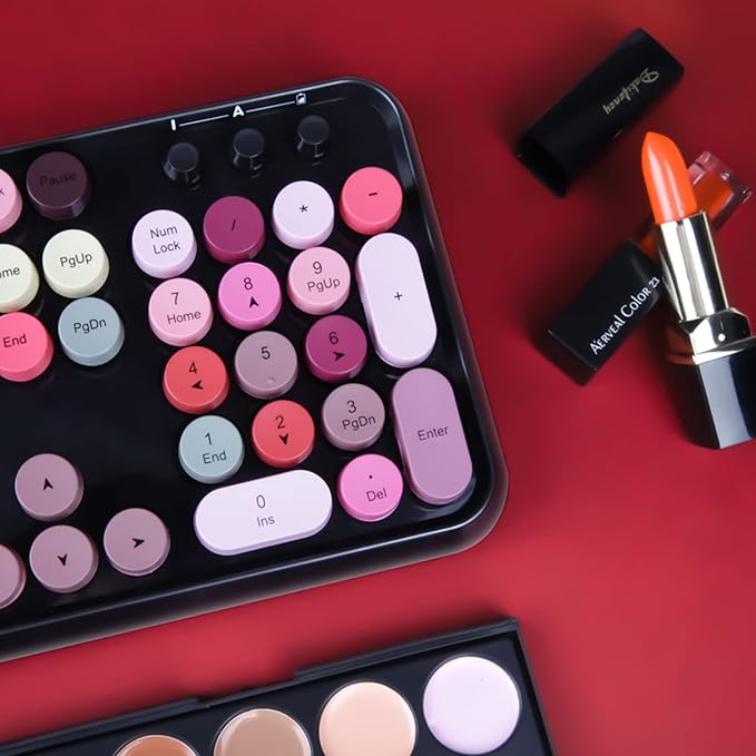 Wireless Keyboard and Mouse Combo, 2.4 GHz Full-Sized Typewriter Keyboard and Mouse Wireless with Round Keycaps for Windows, Computer, Desktop, PC, Laptop (New BlackColorful)