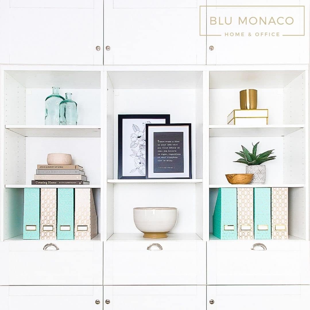 BLU MONACO Set of 4 Foldable Cute Magazine File Holders with Gold Label Holders – 2 Pink & 2 Aqua with Fun Gold Geometric Patterns – Stylish & Durable Magazine Storage for Home & Office