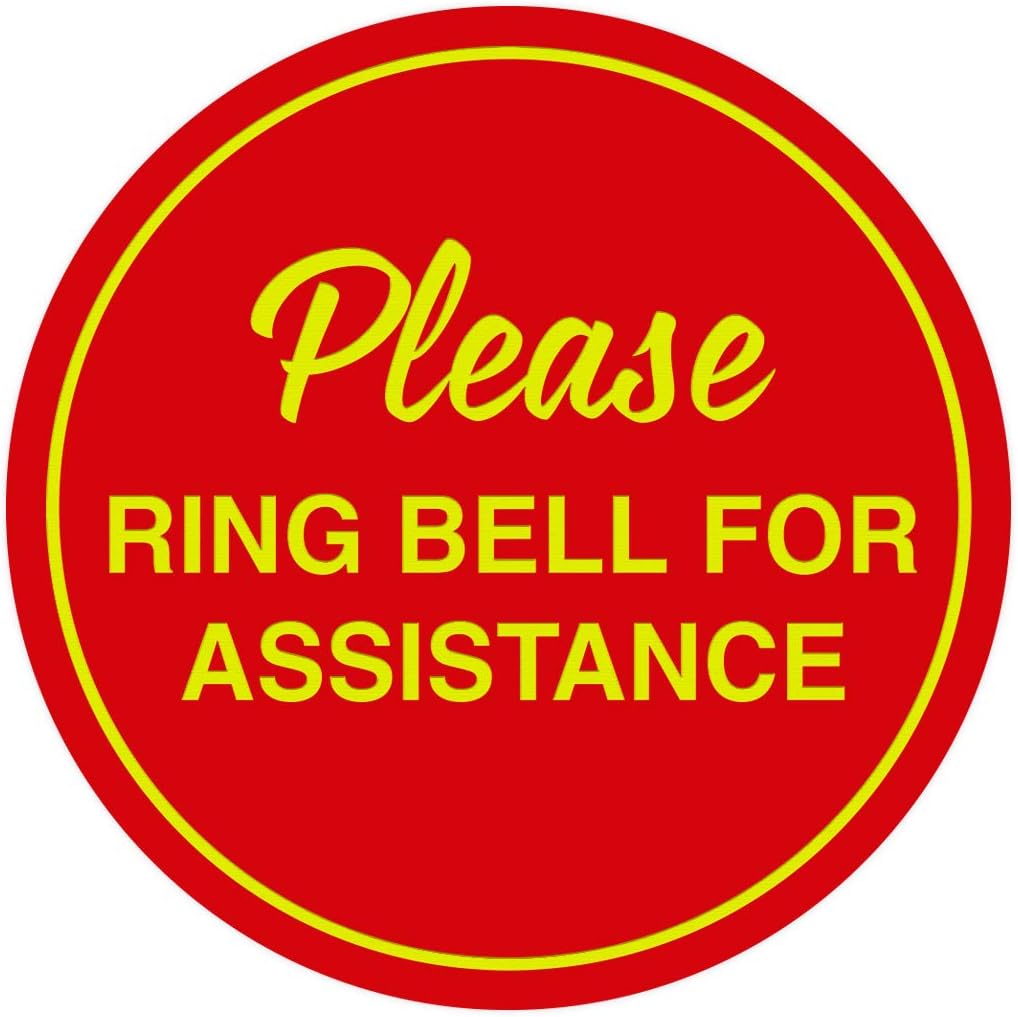 Signs ByLITA Circle Please Ring Bell For Assistance Wall or Door Sign | Easy Installation | Front Desk Reception Sign (Red/Yellow) - Large (1 Pack)
