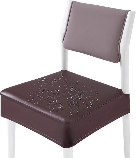 CWK Waterproof PU Leather Dining Chair Covers Set of 1-Stretchable Chair Seat Slipcovers, Removable & Washable Protector for Dining Room,Home,Office,Wedding,Rear Covers (PU-Coffee)