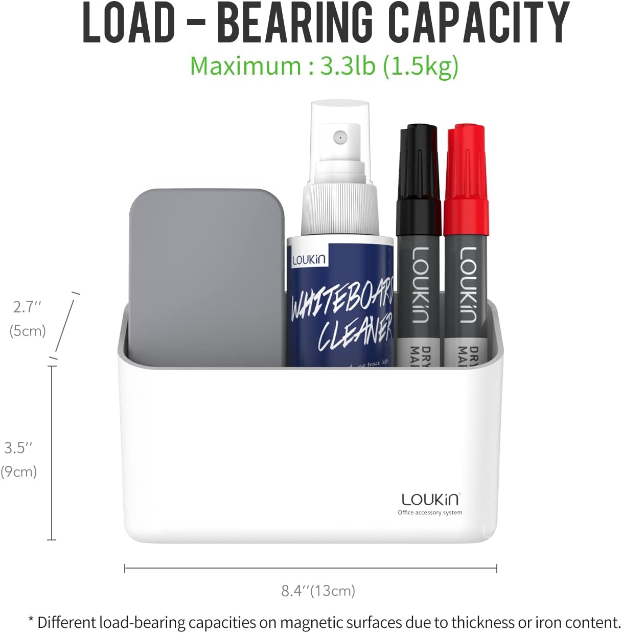 loukin Magnetic Marker Holder Set, Dry Erase Marker Holder, Dry Erase Accessory Tray Set (Includes 1 Eraser, 1 Cleaner, 2 Dry Erase Markers), Ideal for Office, School or Home Use(White)