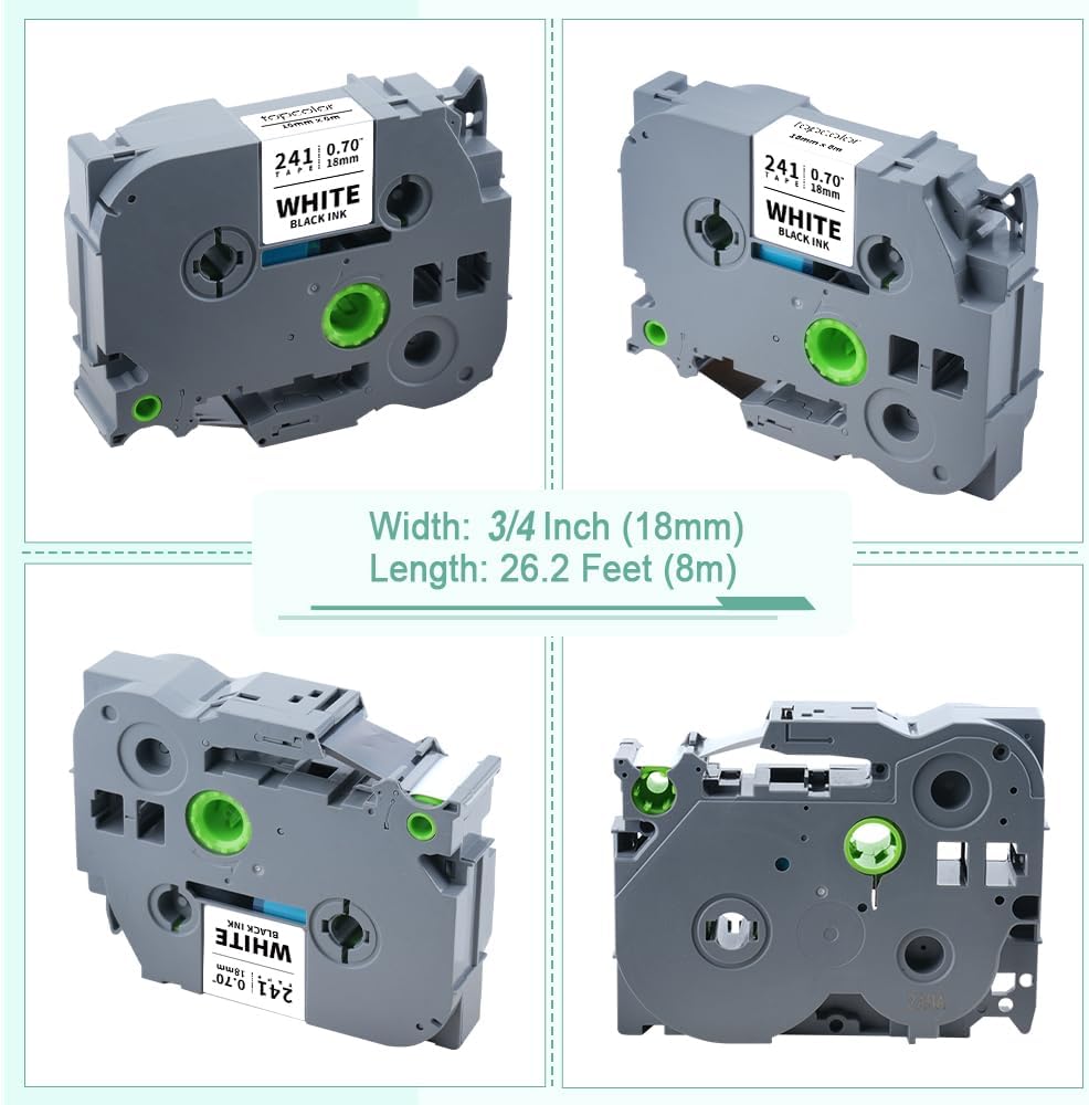 8-Pack 18mm 0.7" Laminated White Tape Compatible for Brother Tze-241 Tze241 Tz-241 Tz241 3/4" P Touch Tze Tz 18mm Label Tape for PTD410 PTD400 PTD610BT PTD600 PTD460 PT-2730 Label Maker