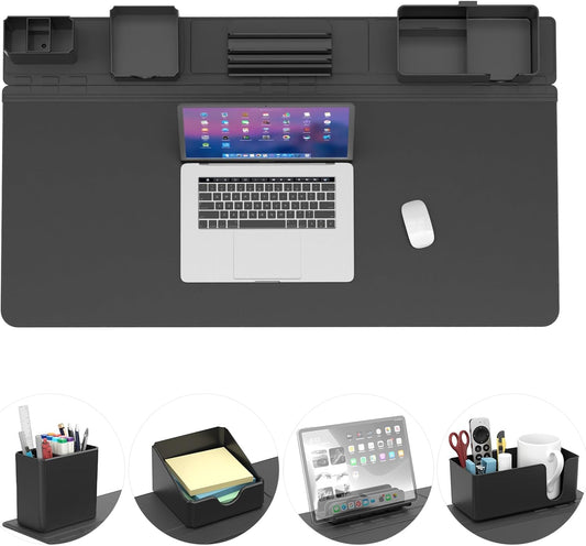 KDD Desk Pad and Magnetic Organizer Set - 5 in 1 Large Mouse Mat with Phone Stand, Cup Holder, Pen Holder, Storage Box & Card Case, Multifunction DIY Desktop Storage Accessories for Office and Home