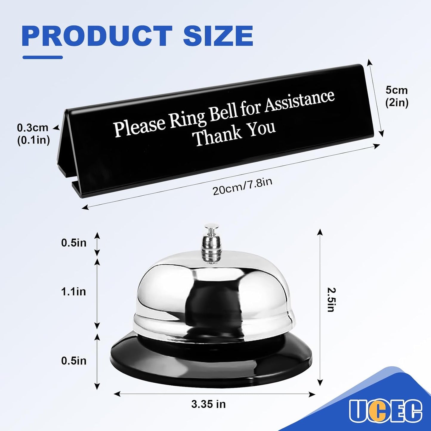 UCEC Desk Bell for Service, Ring Bell Sign, Dinner Bell for Inside, Call Bell & Double-Side Please Ring Bell, No Receptionist Sign, Reception Bell for Hotels Schools Restaurants Reception Areas