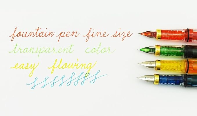Lanxivi 4 PCS Yongsheng 3008 Piston Fountain Pen Fine Nib Transparent Diversity Color Gold Trim Set
