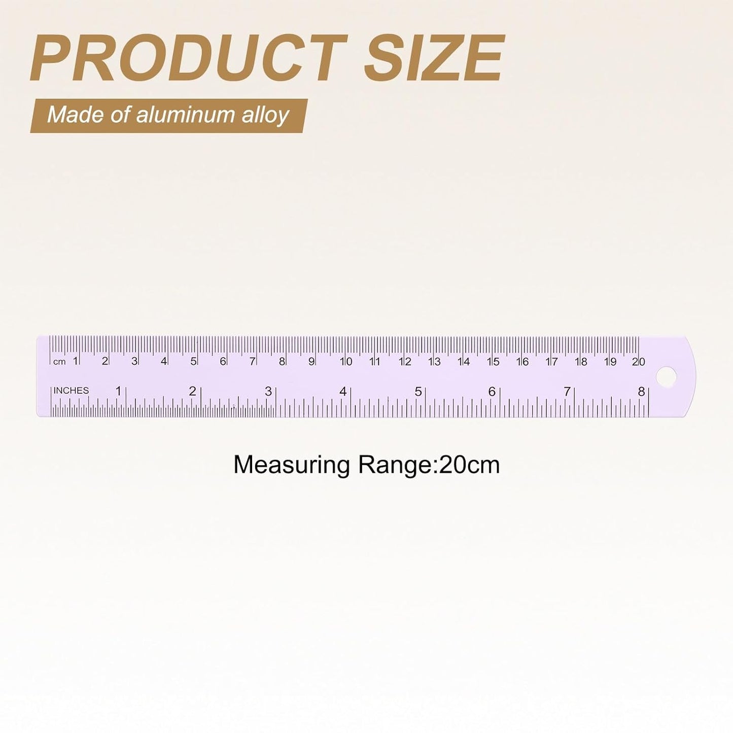 HARFINGTON 6pcs Metal Straight Ruler 20cm Metric SAE Aluminum Alloy Measuring Rulers Scale Tool with Hole for Measure Study Reading Classroom Office, Purple