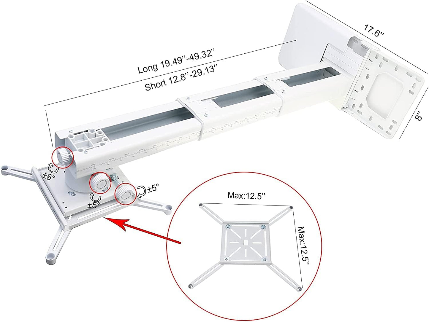 NC Projector Wall Mount with Universal LCD/DLP mounting ,Telescopic Bracket Hanger,22lbs Load Capacity,High-Precision Adjustable:(19.49"-49.21")