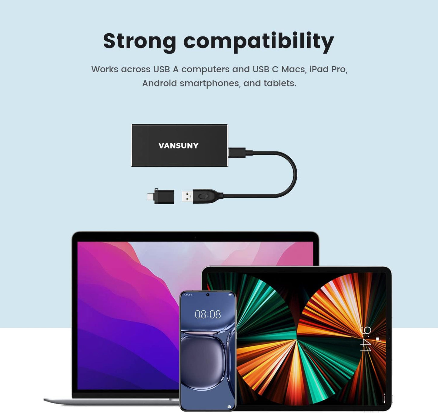 Vansuny 1TB Portable External SSD, USB 3.1 Gen2 500MB/s High-Speed Data Transfer, Metal USB C Mini Portable External Solid State Drive for PC, Laptop, Phones and More