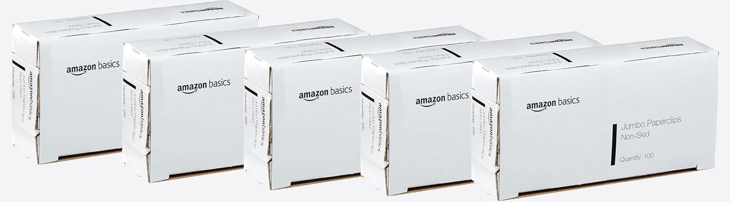 Amazon Basics Jumbo Size Office Paper Clips, Non Skid, 1000 Count (10 Pack of 100), Silver, A7072557