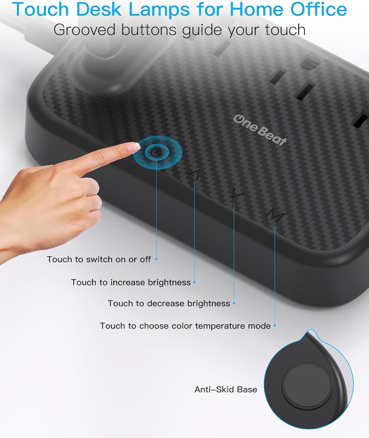 One Beat Desk Lamp with 6 Outlets 4 USB Ports(2×USB-C),Eye Protection Table Lamp Power Strip with 4 Color Modes 5 Brightness Touch LED Desk Lamps for Home Office College Dorm Room Essentials(Black)