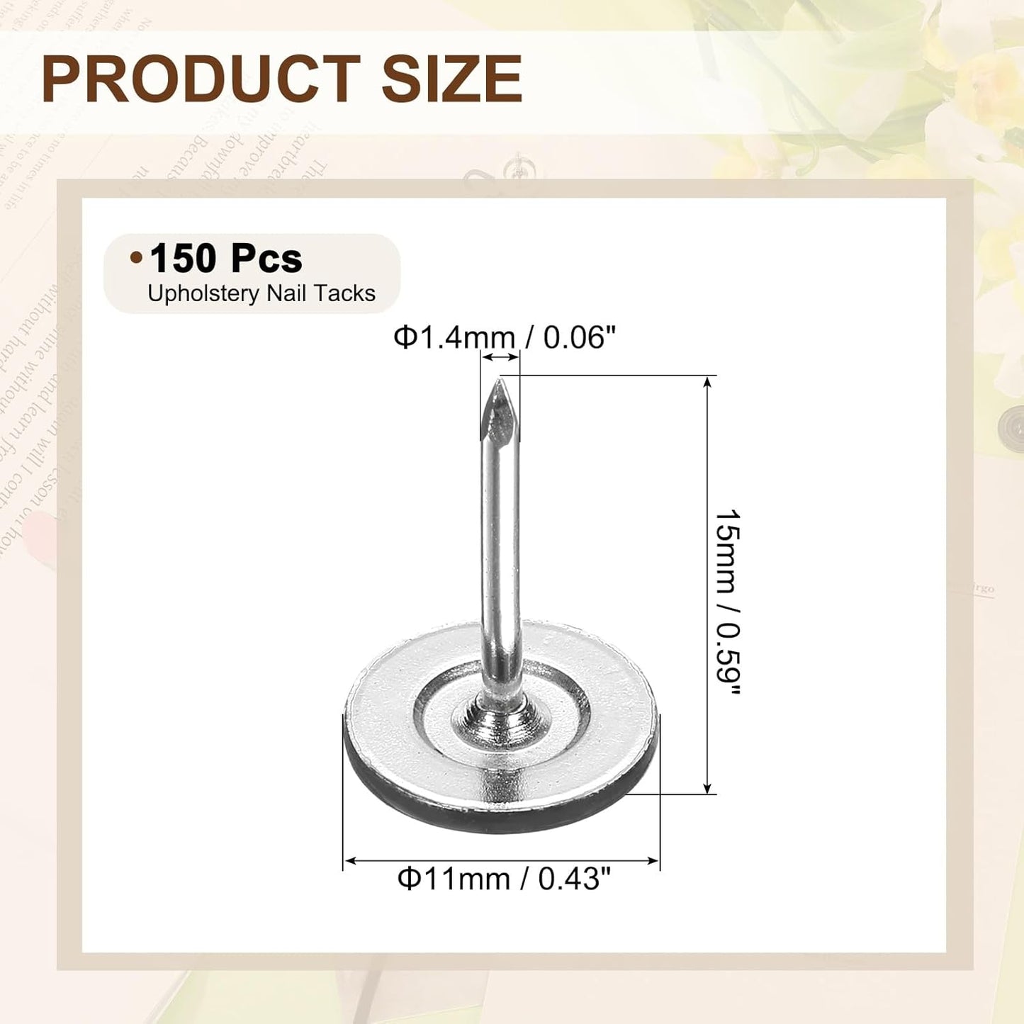 uxcell 150Pcs Upholstery Tacks, 11mmx15mm Flat Head Thumb Tack Decorative Furniture Nails Push Pins for Furniture Sofa Headboards, Black