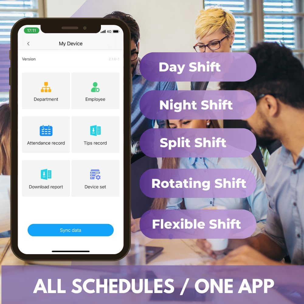 App-Based Time Clock – Fingerprint Attendance for Small Business, iOS/Android Compatible, No Monthly Fee, Includes 10 IC Cards