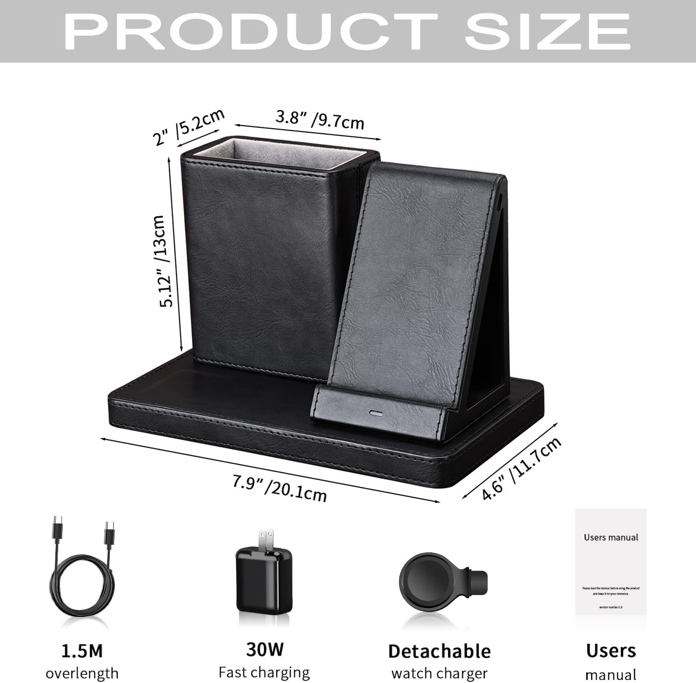 KINGFOM Leather Desk Organizer with Charging Station Multi-Functional Phone Pen Pencil Holder for Desk Desk Organizers and Accessories for Office Home Supplies (S)