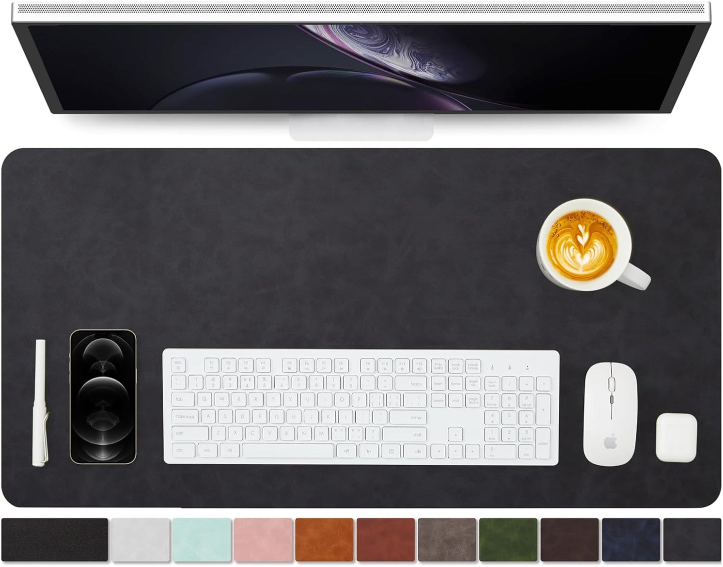 Distressed Leather Desk Mat - Non-Slip PU Desk Pad for Office and Home - Desk Organization and Accessories - Ideal for Large Mouse Pad and Desk Mats on Top of Desks(Charcoal Black,31.5"x 15.7")