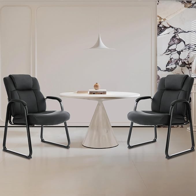 CLATINA Big & Tall 500 lb. Guest Chair, Leather Reception Chairs with Sled Base and Padded Arm Rest for Waiting Room Office Home and Meeting Conference-Black (8 Pack)