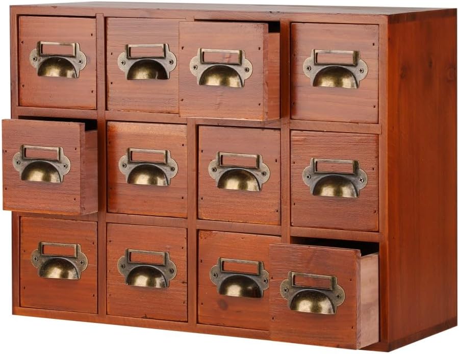 Apothecary Drawers Apothecary Cabinet with Drawers Card Catalog Cabinet Wooden Card Catalog Wooden Storage Box for Desktop Organizer (Brown12)
