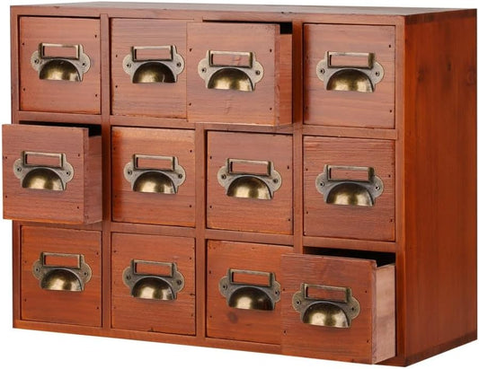 Apothecary Drawers Apothecary Cabinet with Drawers Card Catalog Cabinet Wooden Card Catalog Wooden Storage Box for Desktop Organizer (Brown12)