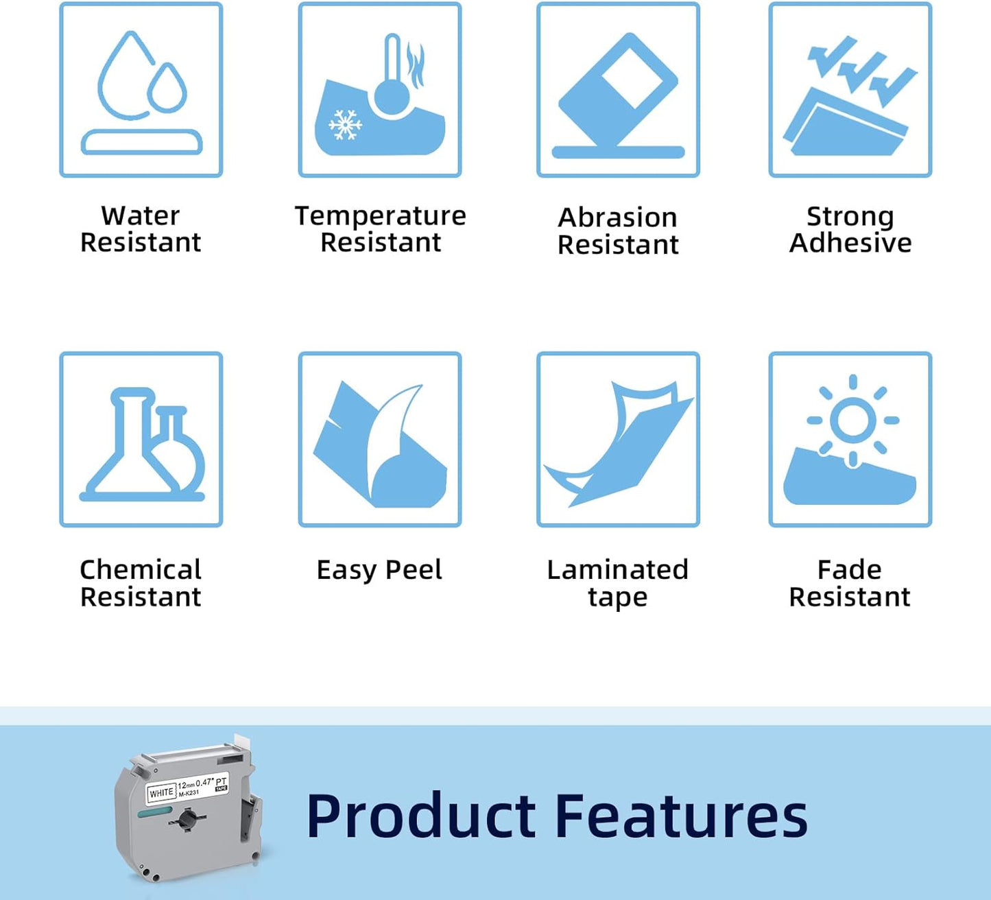 Compatible with Brother P Touch M Tape M-K231 K231s M231 MK-231 MK231 12mm 0.47'' White Label Maker Tape,Replacement for Brother PTouch PT-M95 PT-85 PT-75 PT-65 Label Makers