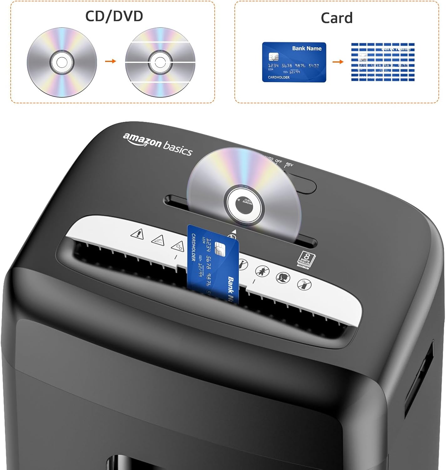 Amazon Basics Micro Cut Paper Shredder, CD, and Credit Card Shredder, 8 Sheet (New Model), Black