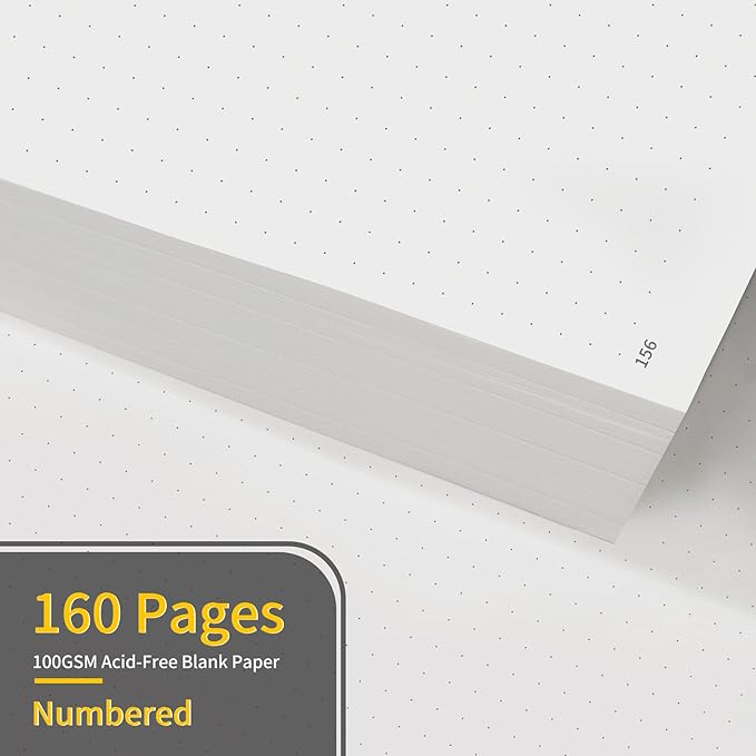 Annecy Numbered Bullet Dotted Journal Notebook, Medium 5.5x 8.25, 160 Pages 100GSM Writing Paper, A5 Deep Green Linen Cover