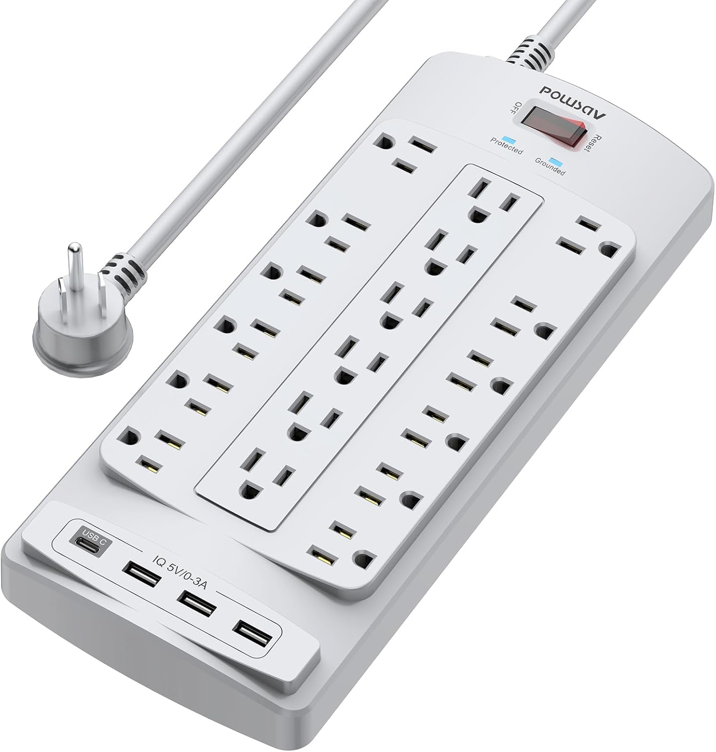 18 Outlets Surge Protector Power Strip - 6 Feet Flat Plug Heavy Duty Extension Cord with 18 Widely Outlets and 4 USB Ports, 2100 Joules, Grey, ETL Listed