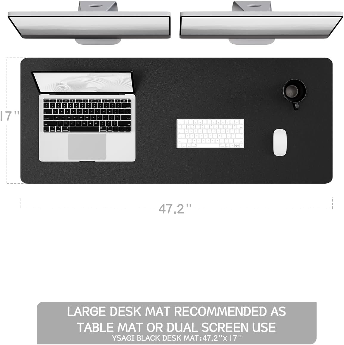 YSAGi Non-Slip Leather Desk Pad Long Size, Waterproof Laptop Computer Desk Keyboard Mat, Table Protector Blotter Mat, Large Mouse Pad for Office/Work/Home/Decor(Black, 47" x 17")