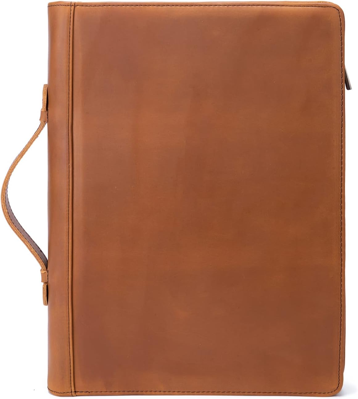 Genuine Leather Portfolio 3 Ring Binder with Clipboard, Hidden Handle, 8.5 x 11 Zippered Padfolio, Business Organizer Professional Executive Folio for Men and Women, Brown