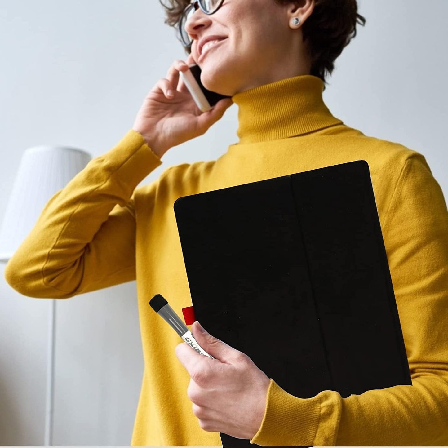 Desktop Dry Erase Board,12" X 9" Small White Board,Portable whiteboard with Stand, Marker and Eraser Wipe, A4 Notebook White Board Easel for Kids Drawing on Desk, for Students Shool (Black) (Black)