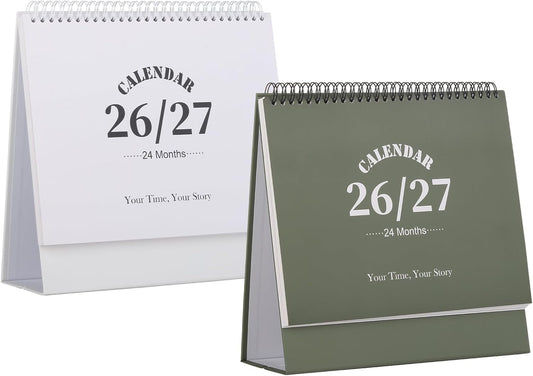 Desk Calendar 2026-2027, 2 Years Calendar Runs from Jan. 2026 until Dec 2027, Table Monthly Planner with Stickers for Home,Office,School Organization(L-White+Green,9.8" x 9.6")
